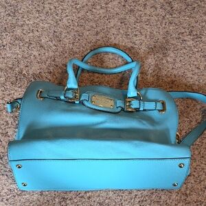 Michael Kors Turquoise Leather Satchel with Gold Hardware